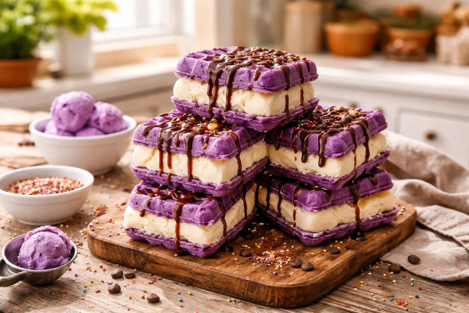 Satisfy Your Cravings with Ube Waffle Ice Cream Sandwiches!